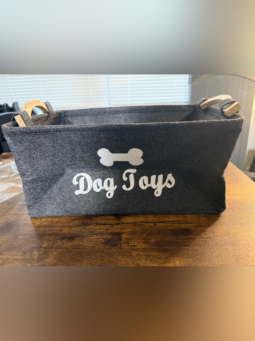 Felt Dog Toy Basket with Handle, Foldable Pet Toy Storage Container